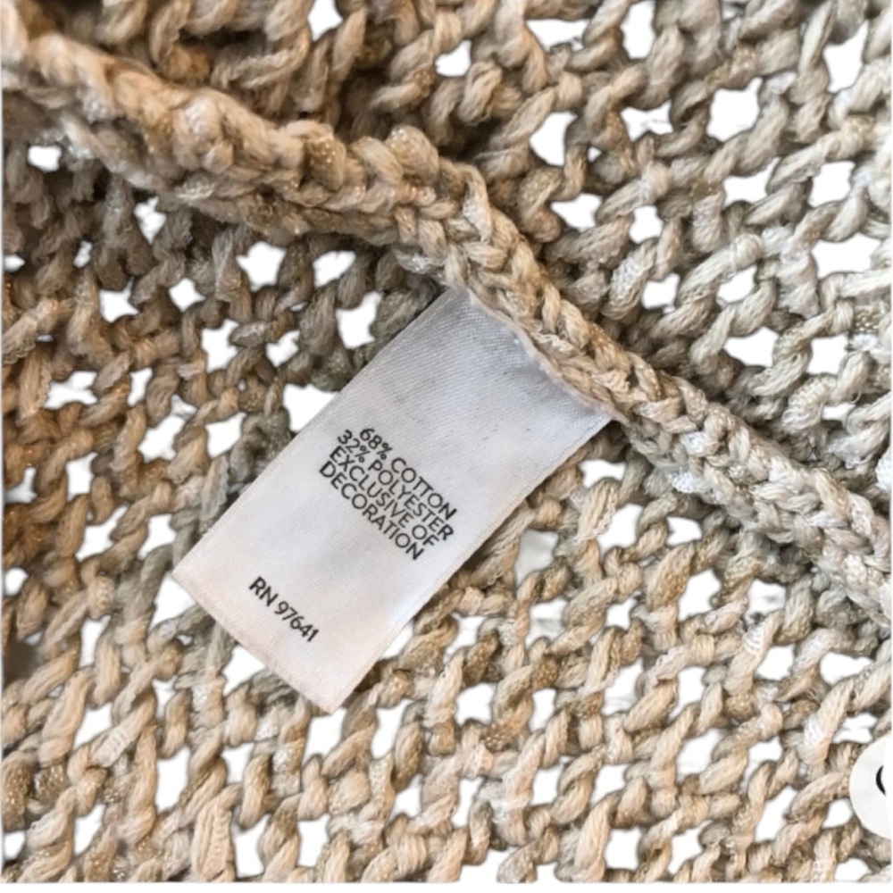 J.Jill Beige Open Flax Knit Fringe Cardigan Sweater Hood Tie Front Size M - Picture 10 of 10
